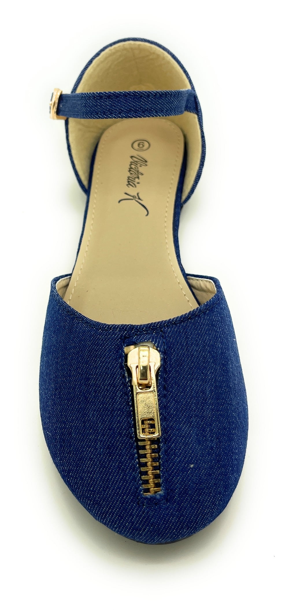 Victoria K. Women's Denim Zipper Flat
