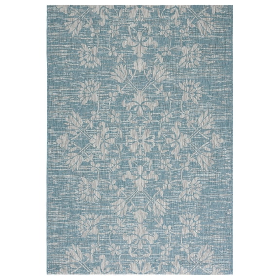 SAFAVIEH Courtyard Nina Floral Indoor/Outdoor Area Rug, Aqua/Grey, 2' x 3'7"