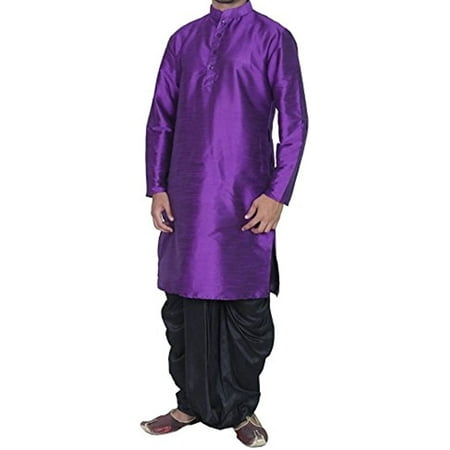 

Royal Men s Art Silk Blend Dhoti Kurta Set_Purple