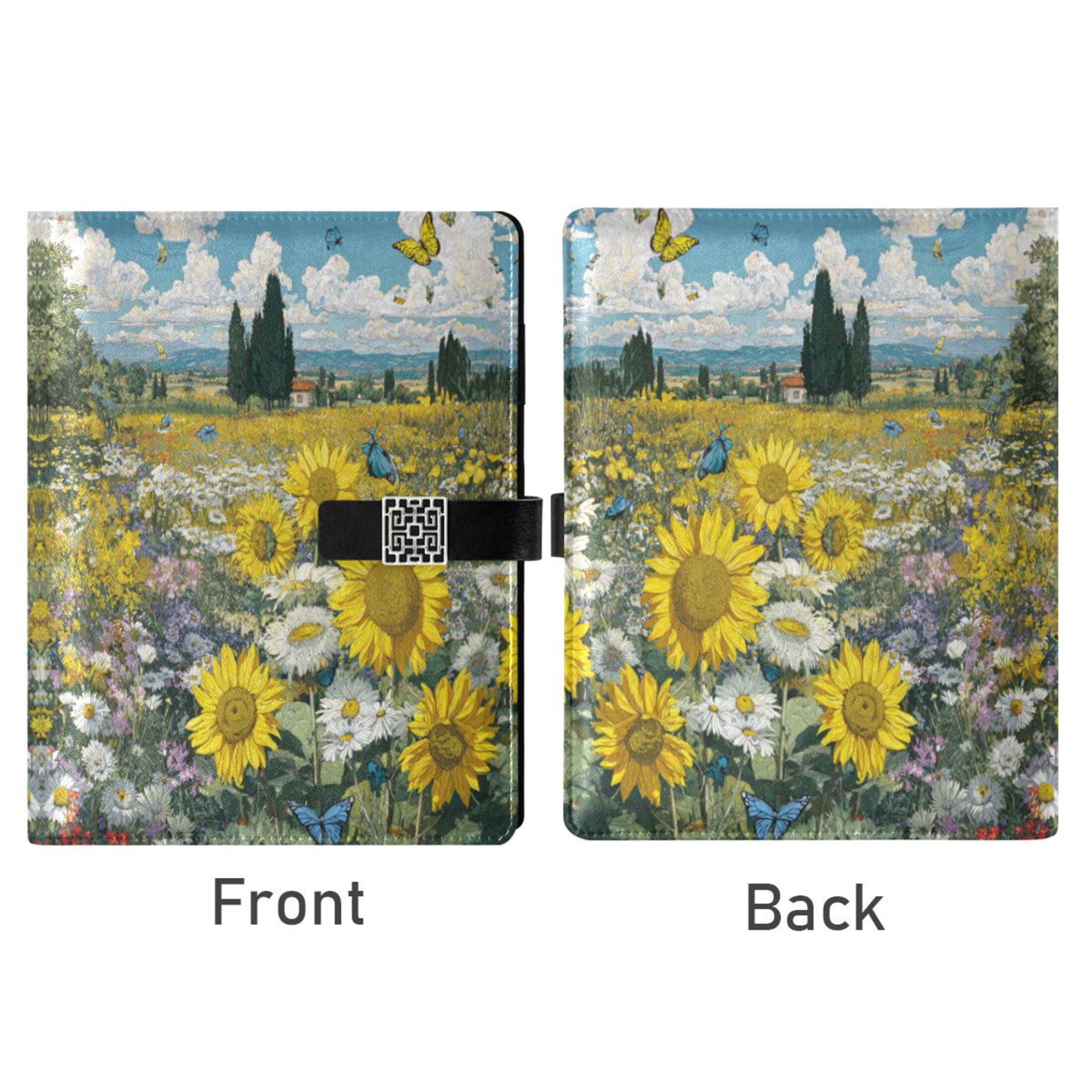 Leather Planner Leather Notebook Notebook Journal Binder Design Pen Pocket Design Convenient for Storage Sunflower Field Butterflies