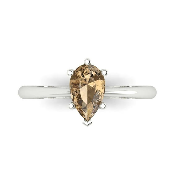 Clara Pucci 14K White Gold 1ct Champagne Solitaire Ring for Women