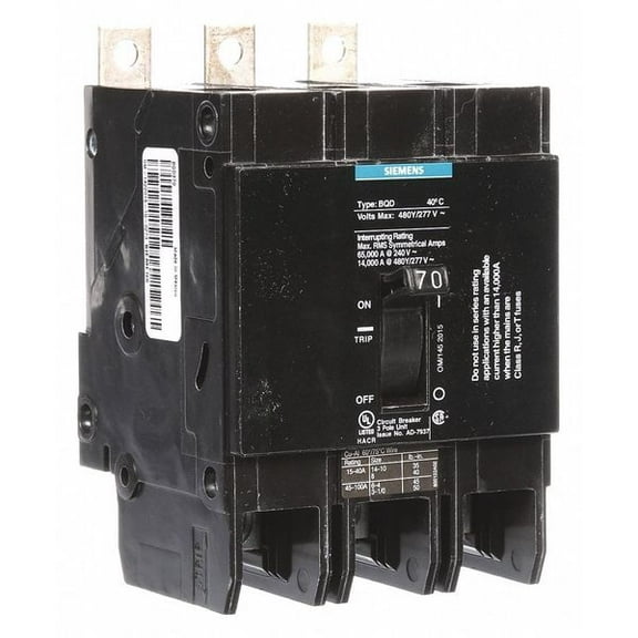 Siemens Circuit Breaker,70A,Bolt On,480V,3P BQD370
