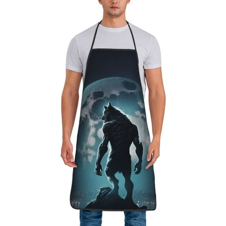 

Lukts Moon Wolf Warrior Print Unisex Tie-Up Aprons Bibs for Chef Kitchen Grill Beverage Shop