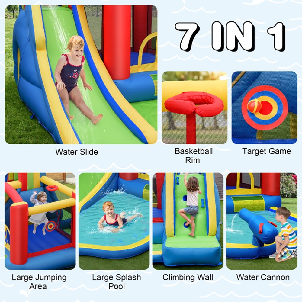 Aimee Lii Inflatable Kid Bounce House Slide Climbing Splash Park Pool Jumping Castle without Blower, Playhouse for Kids Outdoor