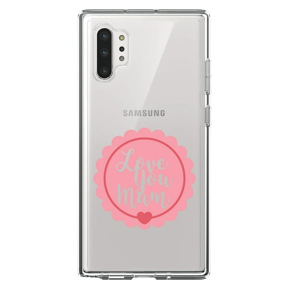DistinctInk Clear Shockproof Hybrid Case for Galaxy Note 10 PLUS (6.8" Screen) - TPU Bumper Acrylic Back Tempered Glass Screen Protector - Love You Mum - Pink Ribbon