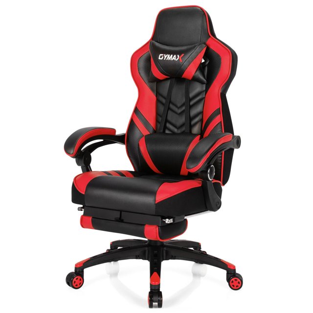Gymax Chaise de Bureau pour Ordinateur Chaise de Jeu Réglable Pivotante avec Repose-Pieds Rouge