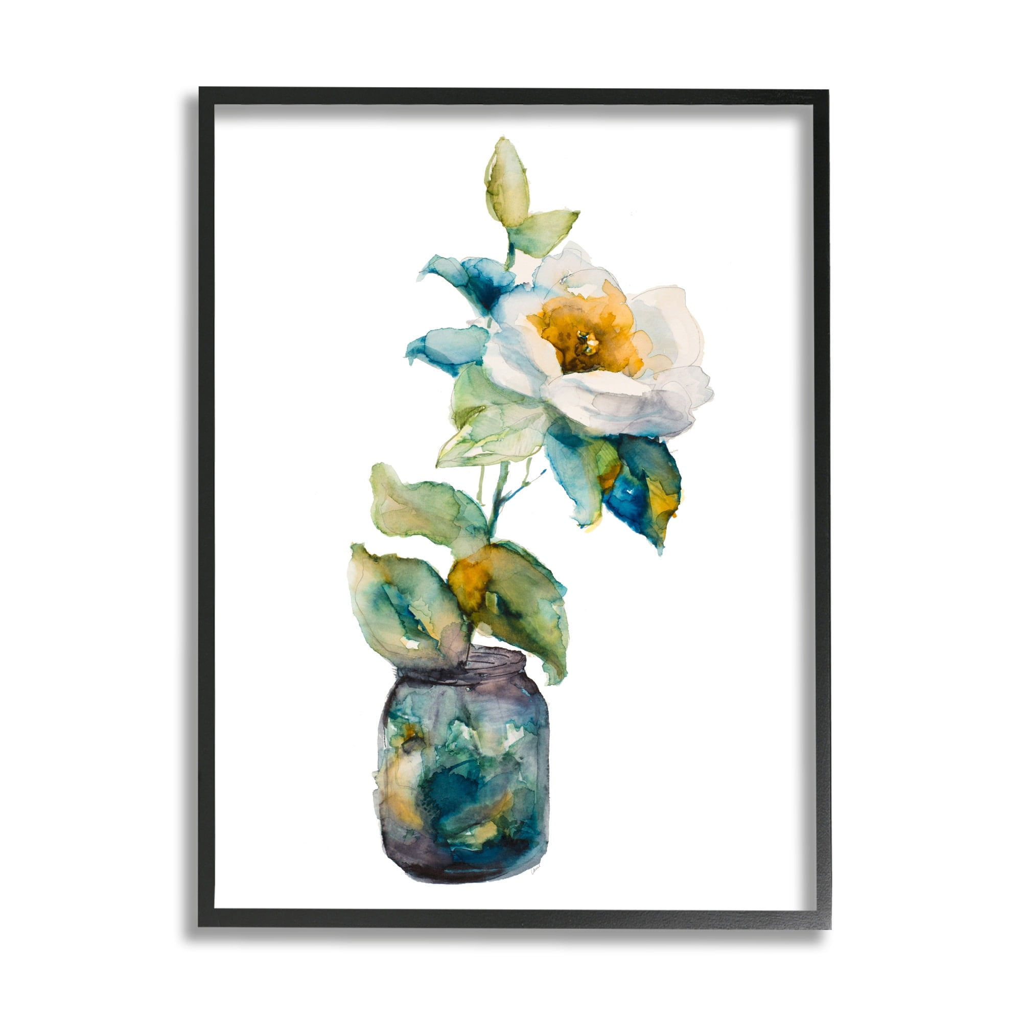 Stupell Industries White Flower Arrangement Abstract Fluid Ink Glass Vase,11 x 14, Design by Lanie Loreth