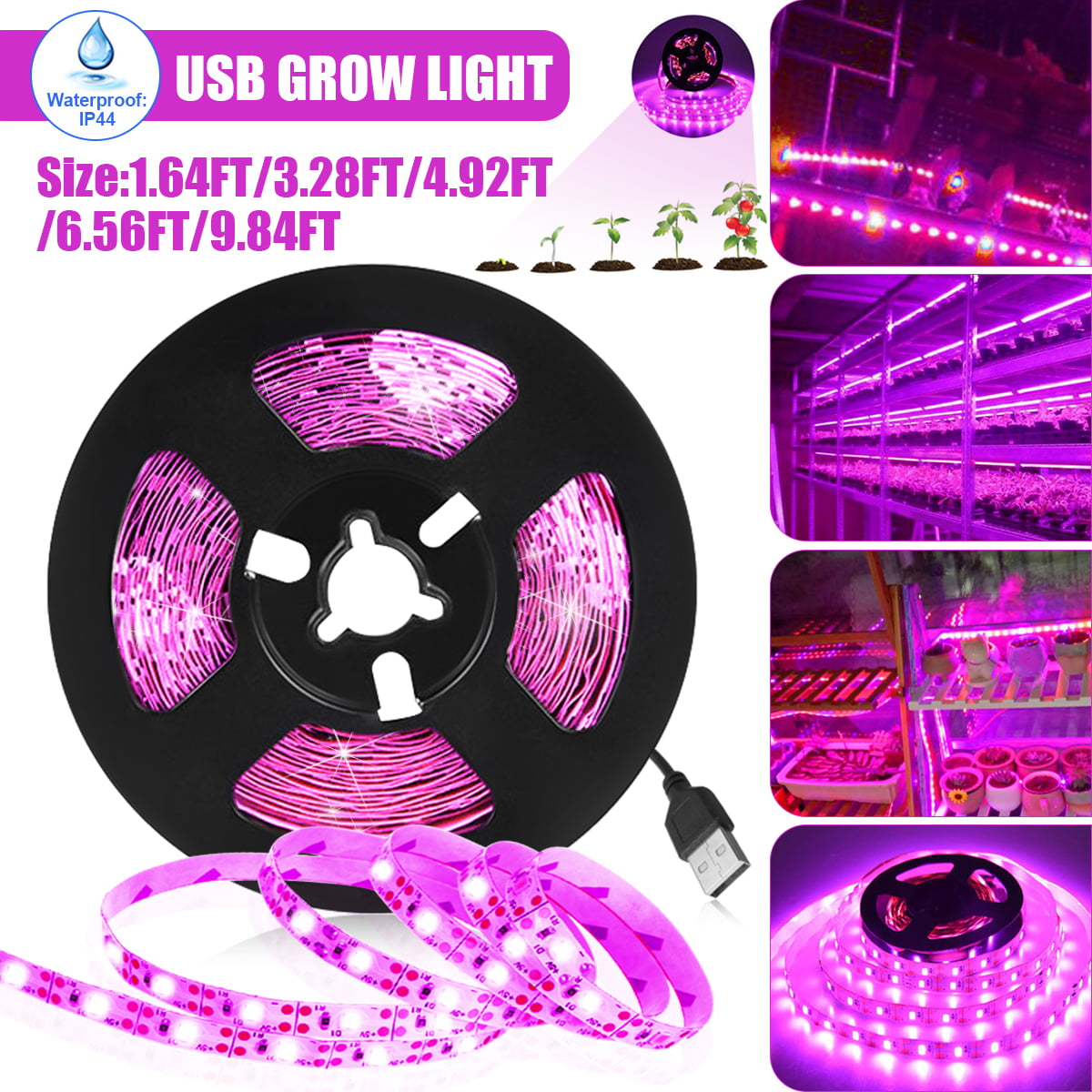 1/2/3M 5V USB 2835 SMD LED Strip Lights Plant Grow Growing Veg Hydroponic Lamp 