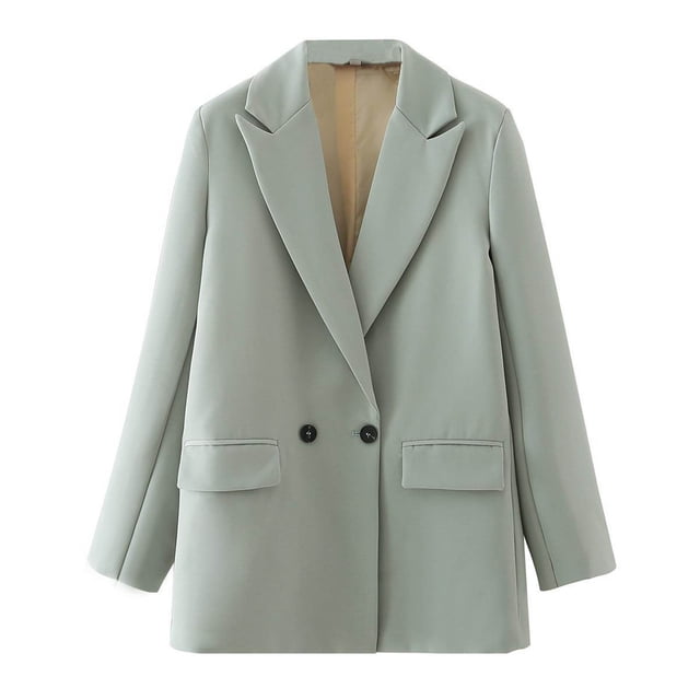 PEZHADA Fall Savings Women's Long Sleeve Blazer Open Front Cardigan Jacket Solid Color Work Office Blazer with Pockets Green
