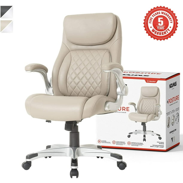 NOUHAUS +Posture Ergonomic PU Leather Office Chair. Click5 Lumbar Support  with FlipAdjust Armrests. Modern Executive Chair and Computer Desk Chair 