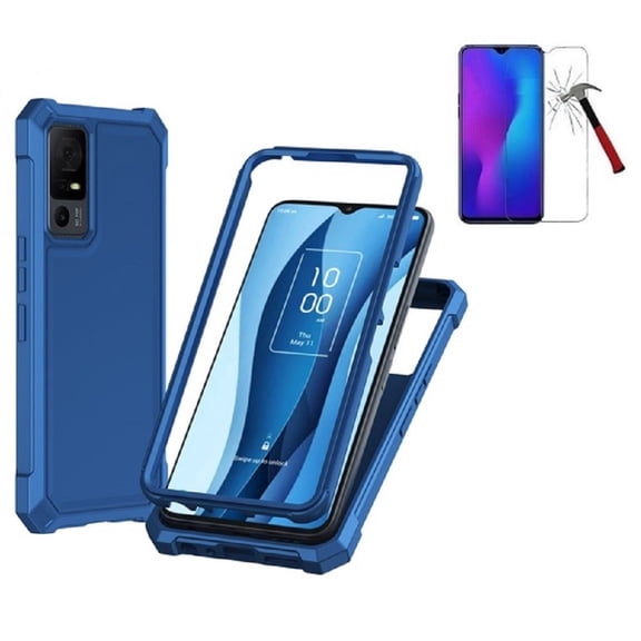 Phone Case for TCL 40XE 5G/40X 5G, Full Body TPU Cover Case Tempered Glass (Blue)