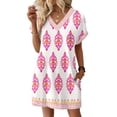 thumbnail image 2 of Women's Floral Print V-Neck Short Sleeve Casual Dress with Pocket, Pullover Summer Dress, Lightweight Comfort Fit, Fashionable Women's Clothing,White,M, 2 of 8