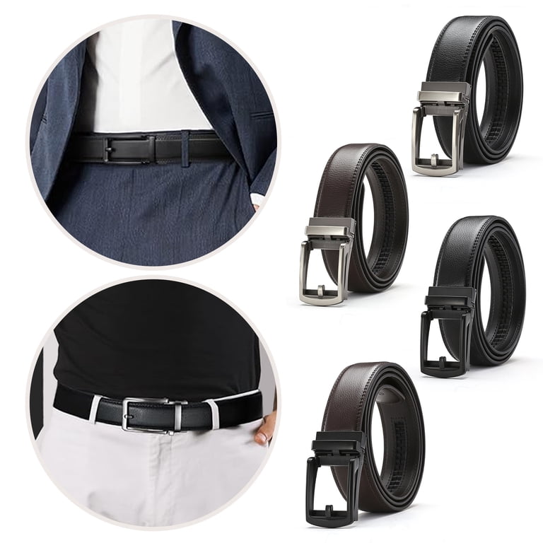 NUZYZ Men Faux Leather Belt Micro Automatic Buckle Ratchet 