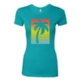 thumbnail image 2 of Tropical Palm Tree Silhouette | Womens Pop Culture Slim Fit Junior Tee, Tahiti Blue, Medium, 2 of 4