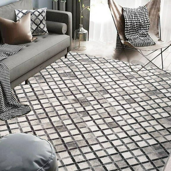 Vegan Diamond Patchwork Gray Black Faux Hide/Cowhide Area Rug/Carpet