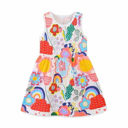 

Clearance! Realhomelove Toddler Summer Dresses for Girls Cute Sleeveless Summer Sundress Outfits Baby Girl Casual Ruffles Dresses