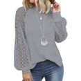 thumbnail image 4 of Sonducket Blusa de manga larga de encaje para mujer Camiseta de color sólido con cuello de encaje Prendas para la parte del cuerpo Gris XXL, 4 of 6
