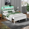 thumbnail image 3 of Satifur Full Bed Frames with Charging Station and LED Lights, Full Size Platform Bed with Wood Headboard & 2-Tier Storage Shelves, No Box Spring Needed, White, 3 of 9