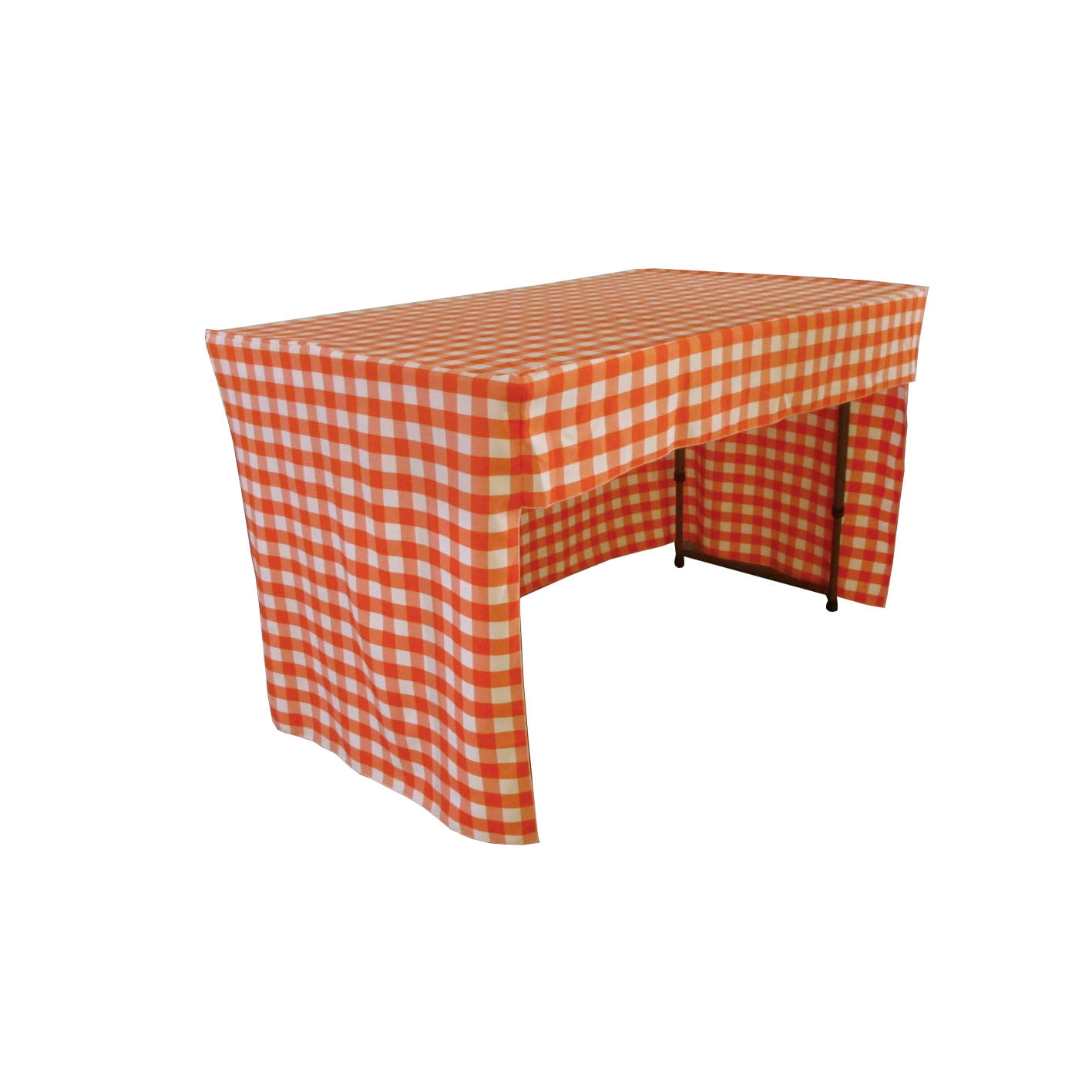 LA Linen Open Back Fitted Checkered Classroom Tablecloth 96 by 18 by 30Inch, Orange/White
