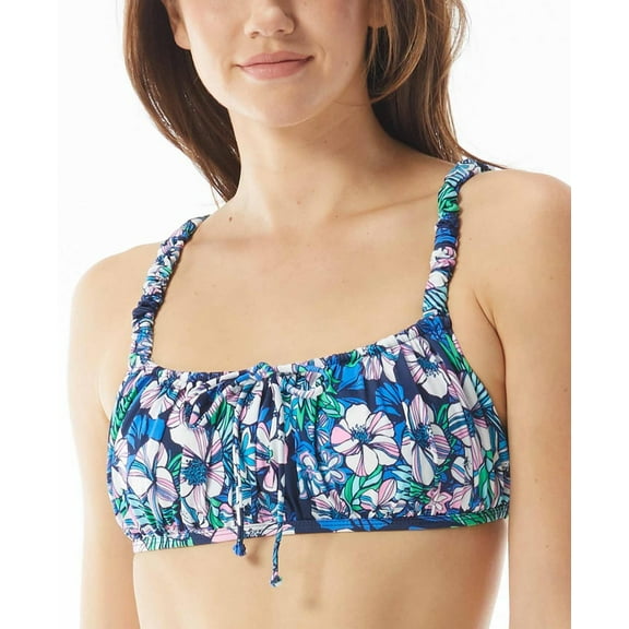 Sundazed Women's Blue Ledia Floral-Print Shirred Bikini Top
