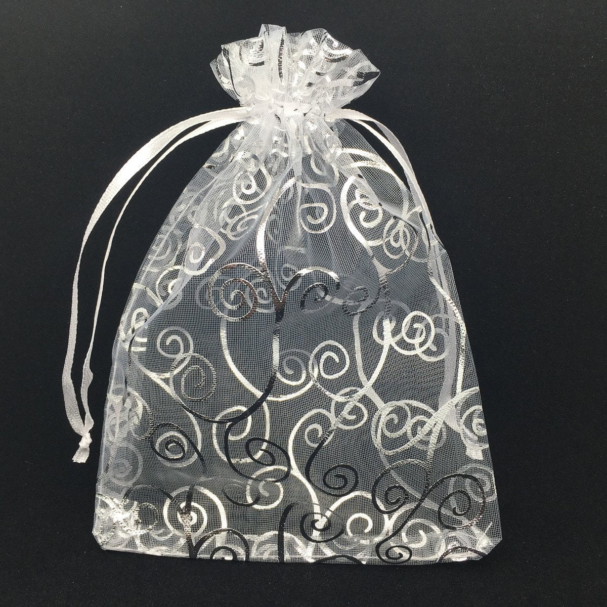 100pcs 4x6 Inches Drawstrings Organza Gift Candy Bags Wedding Favors Bags (White with Silver)