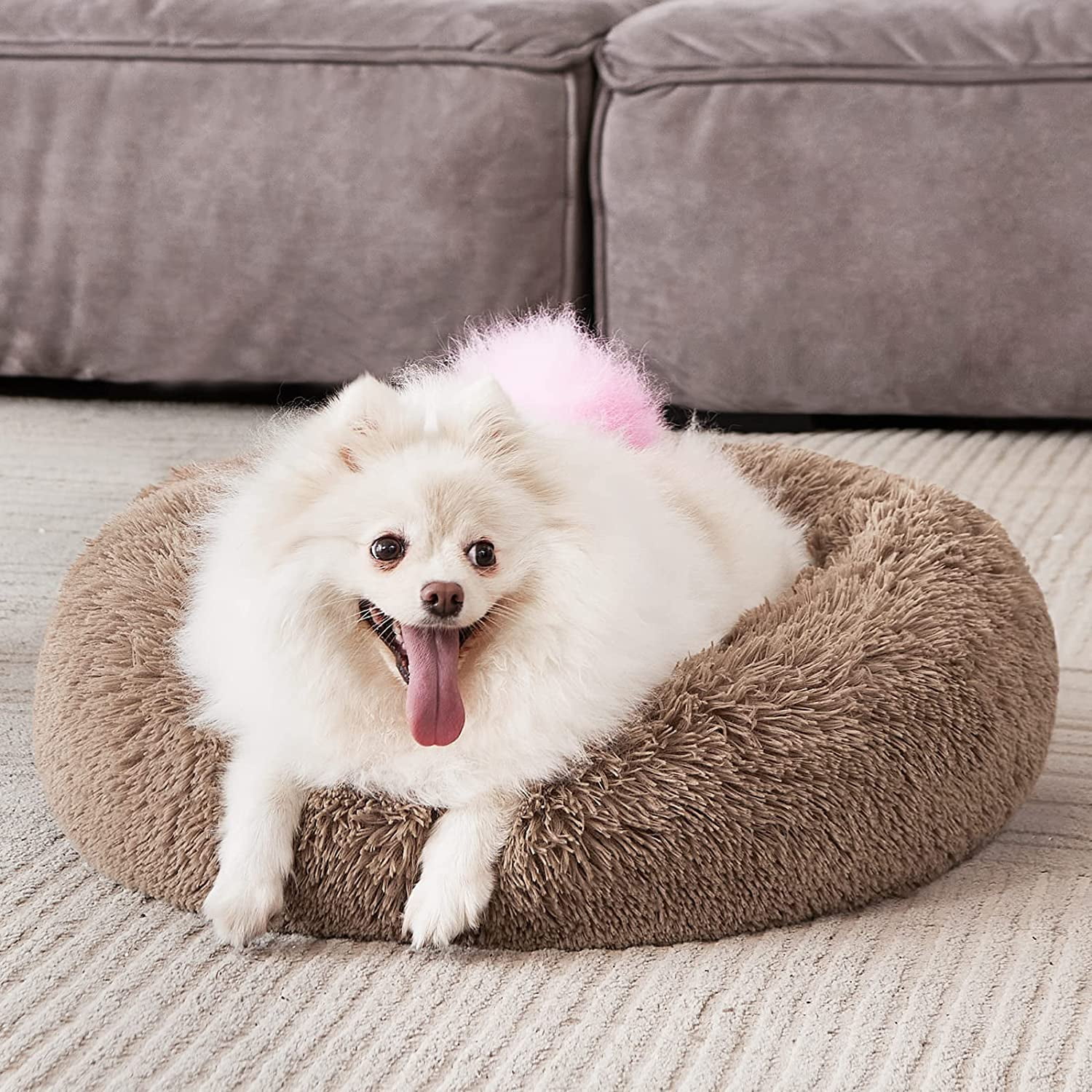 Orthopedic Dog Bed Comfortable Donut Cuddler Round Pet Beds Ultra Soft Washable Dog and Cat Cushion (20''/23''/30'') (23'', Brown)