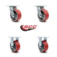 thumbnail image 2 of 5 Inch Red Poly on Cast Iron Caster Set with Ball Bearings 2 Swivel Lock 2 Rigid, 2 of 2