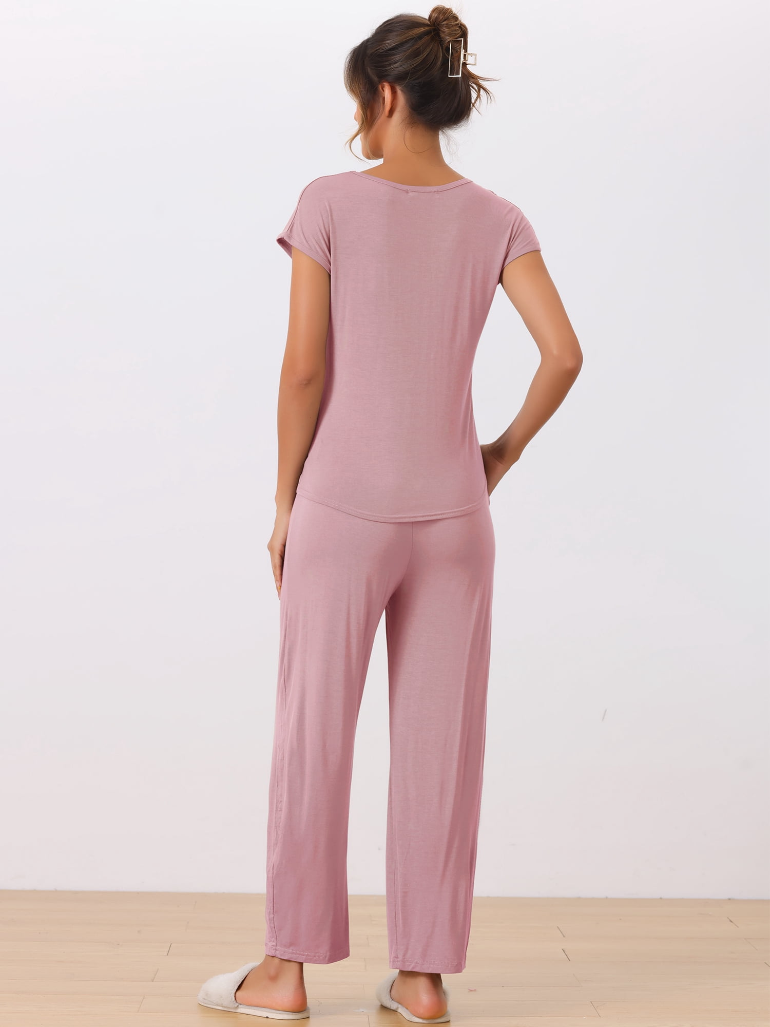 DARING DIVA Women's Short Sleeve Pajama Set Loungewear Long Pants Sweatsuit XL Pink