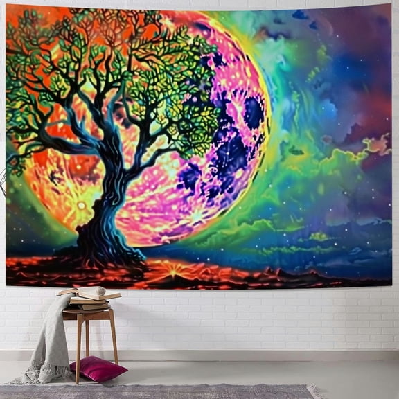 PRATYUS  Moon Tapestry Trippy Galaxy Clouds Tapestry Tree Tapestry  Ocean Sea Wall Tapestry Colorful Starry Sky Tapestry Wall Hanging for Bedroom Painting