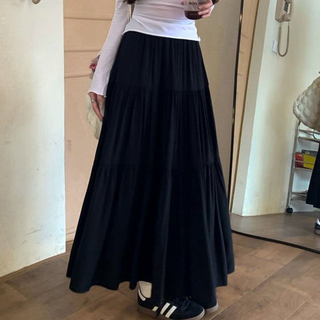 Falda larga elegante de color liso de Rimocy para mujer, estilo coreano, línea A, cintura alta, 2024