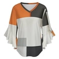 thumbnail image 5 of Orange Geometric Art, Black And White Orange Women's V-Neck Blouse With 3/4 Ruffled Bell Sleeves Casual Top Ladies Blouses, 5 of 7
