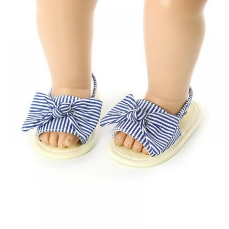 

Baby Girls Sandals Summrt Newborn Stripe Bow Knot Princess Open Toe Sandals Soft Sole Non-Slip Toddler Dress Shoes for First Walkers Blue