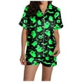thumbnail image 4 of Womens Halloween Pajamas Ghost Printed Short Sleeve Pocket Button Down Lapel Shirts Loose Shorts Sleepwear 2 Pc Nightwear Casual Comfy Silk Womens Loungewear Set Green XL, 4 of 6