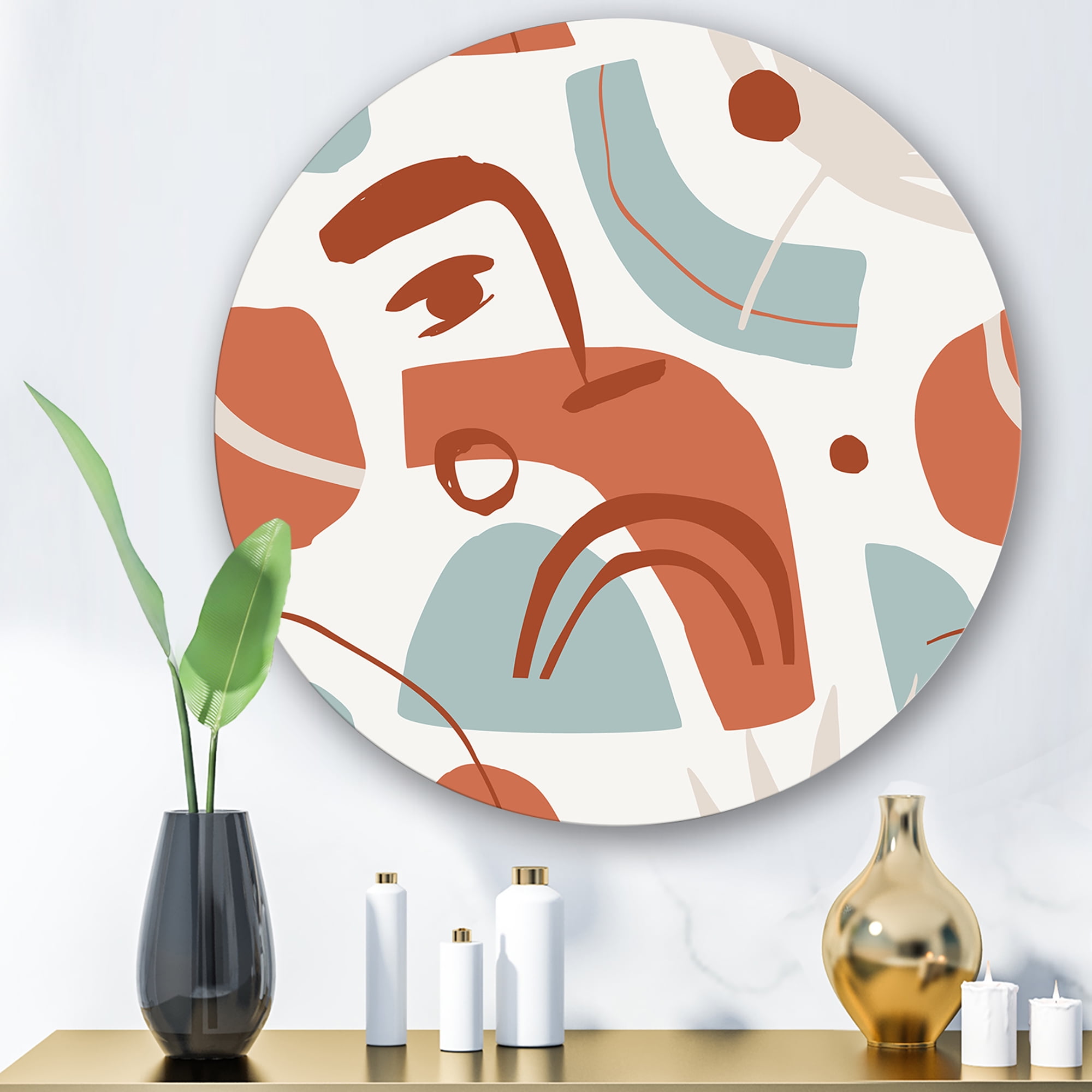 Designart 'Tropical Palm Leaves With Geometrical Shapes' Modern Circle Metal Wall Art 11x11 - Disc of 11