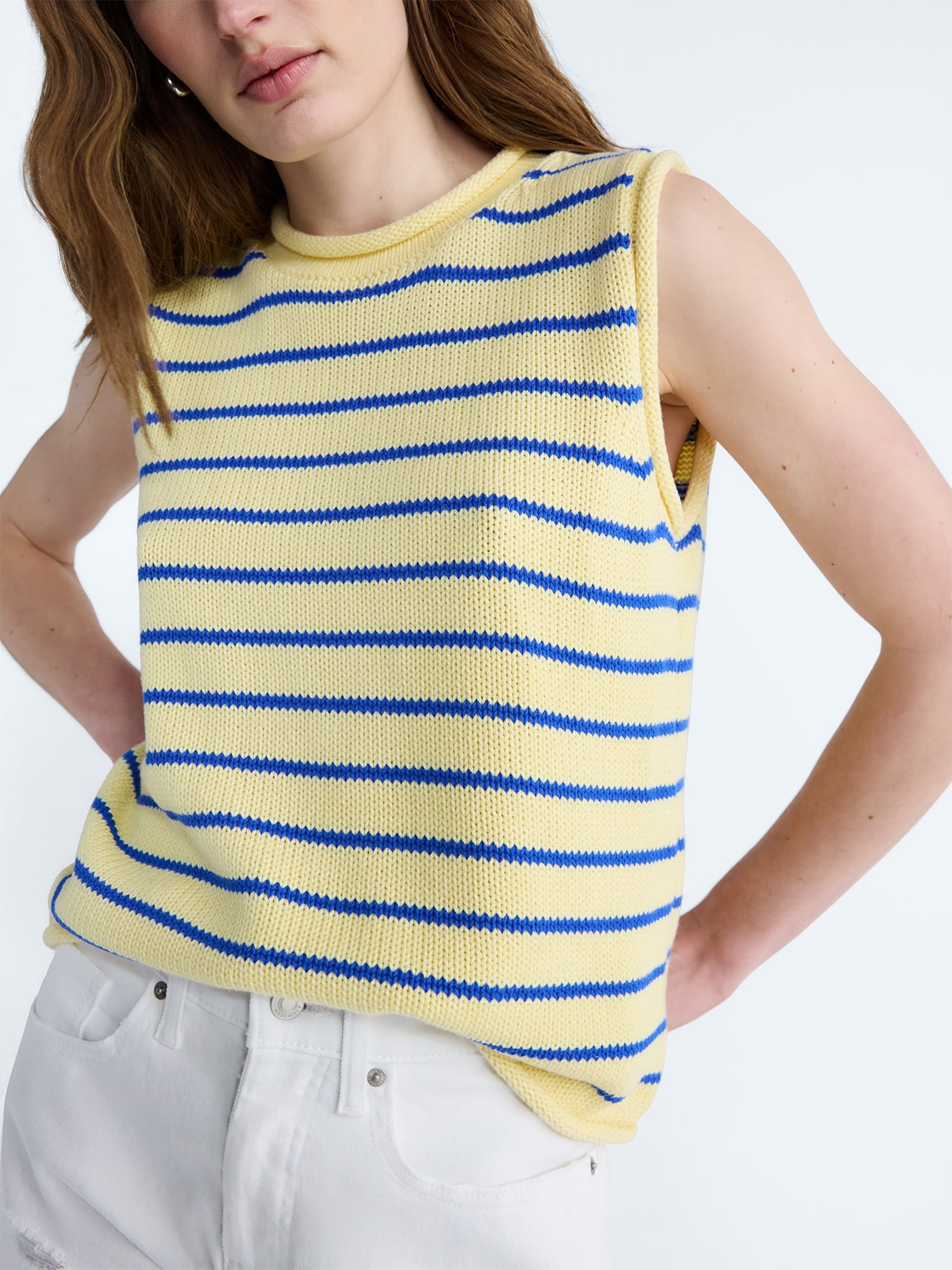 Free Assembly Women's Roll Neck Cotton Sweater Shell, Lightweight, Sizes XS-XXL