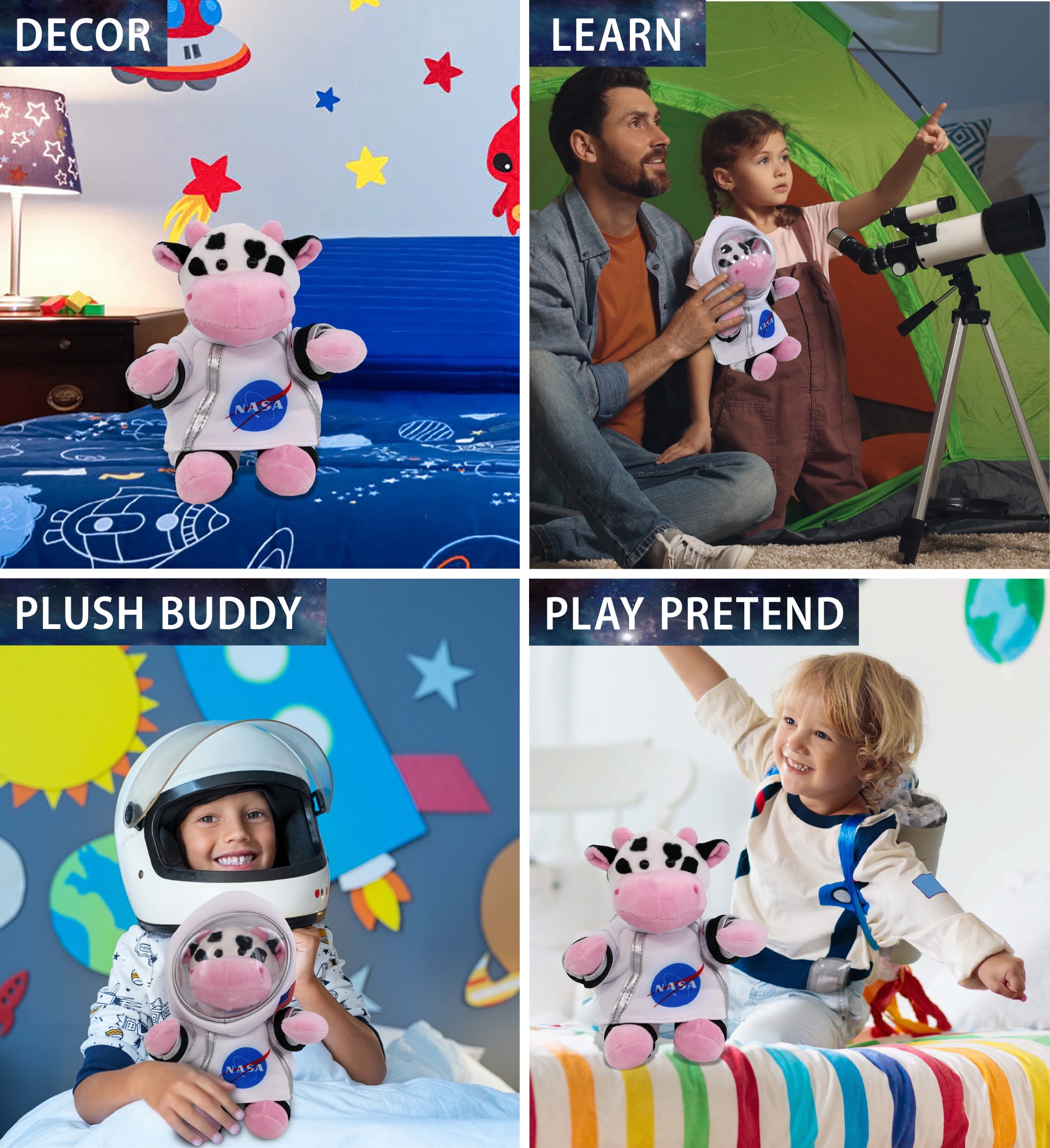 DolliBu Cow Astronaut Plush Toy - Super Soft Farm Life Astronaut Stuffed Animal Plush with Space Helmet and NASA Astronaut Suit, Cute Spaceman Doll Decor for Girls and Boys - 6 Inch