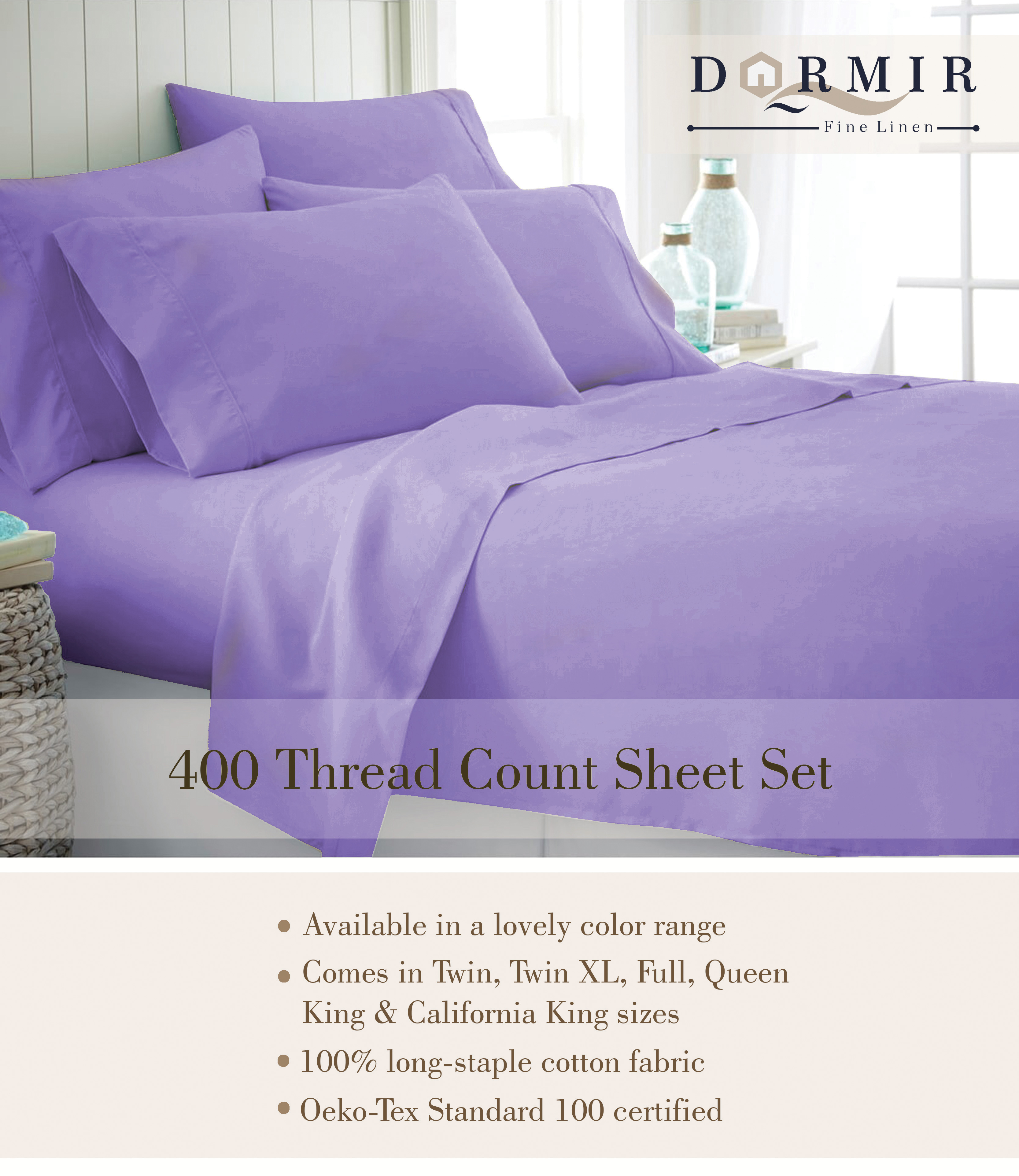 Dormir Queen Sheets Set Cotton Dark Grey 400 Thread Count, 6 Piece