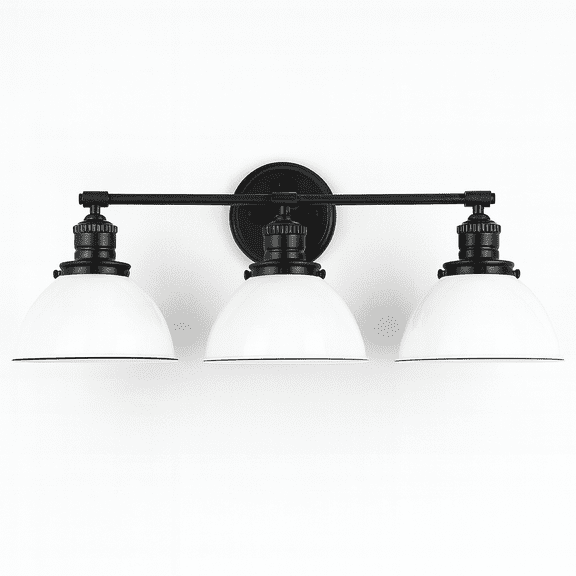 Design House Savannah Rustic 3-Light Matte Black Dimmable Vanity Light with White Metal Shades