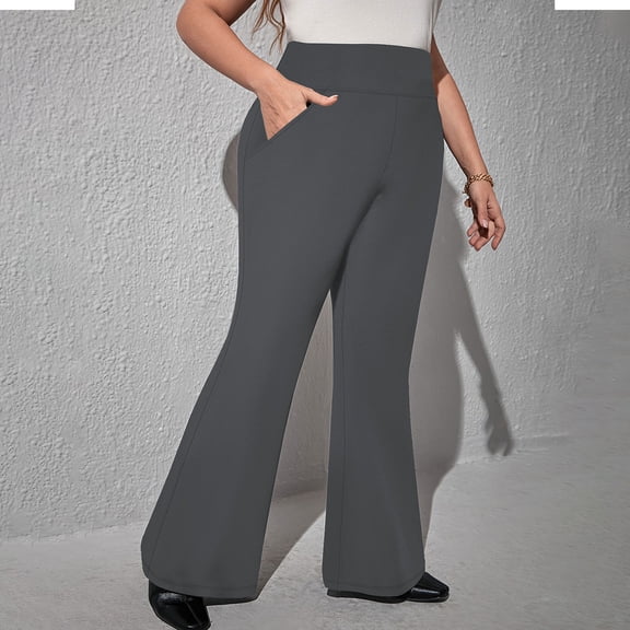 Kinrui Womens Plus Size Flare Leggings Tummy Control High Waist Yoga Pants Stretch Casual Work Slacks Dark Gray 3XL