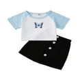 thumbnail image 1 of Kids Girls 2-Pieces Outfits Butterfly Short Sleeve T-shirt + Skirt Set, 1 of 6