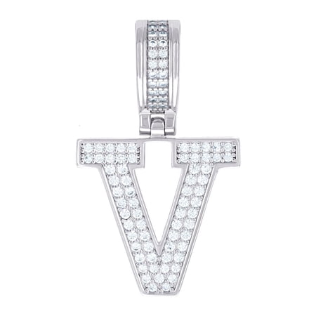 925 Sterling Silver Unisex 0.6ct Moissanite Letter Name Personalized Monogram Initial Alphabet V Charm Pendant Necklace