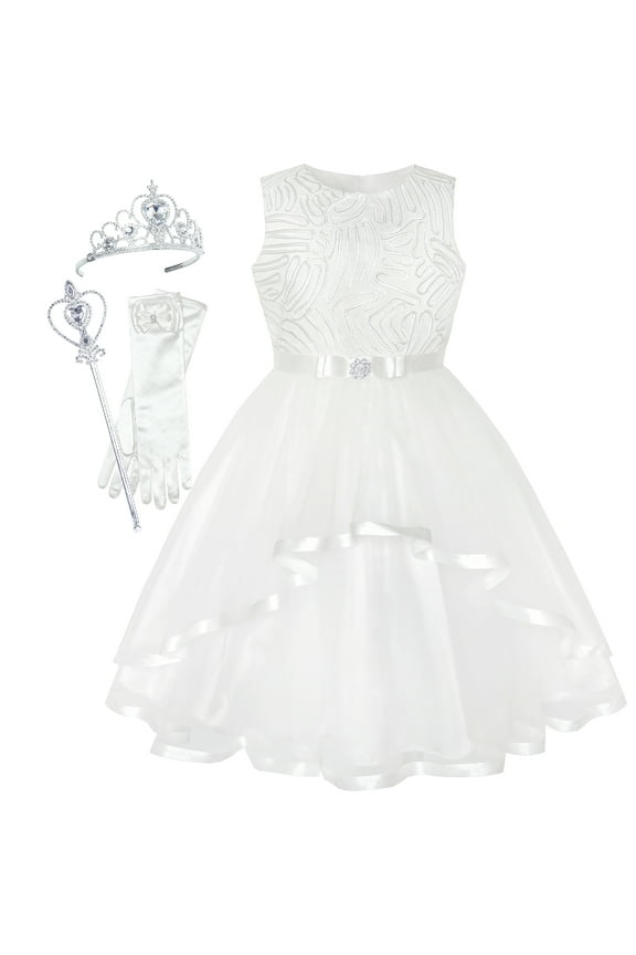 Flower Girls Dress Off-White Princess Crown Dress Up Party 6 Years