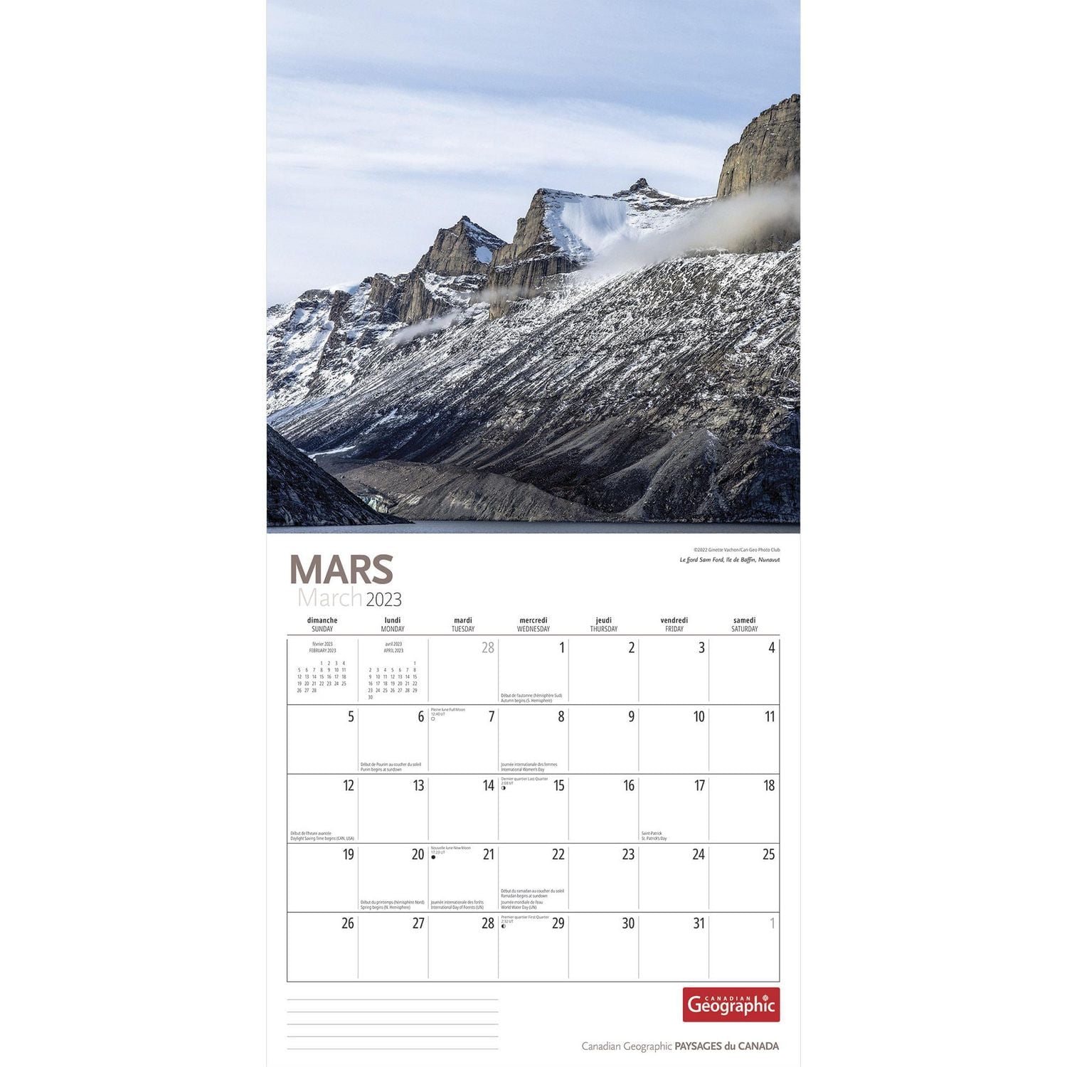 Canadian Geographic Paysages du Canada | 2023 12x24 Inch Square Wall Calendar