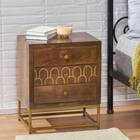 Contemporary Side Table with Gold Fish Scale Pattern - Elevate Interior Aesthetics
