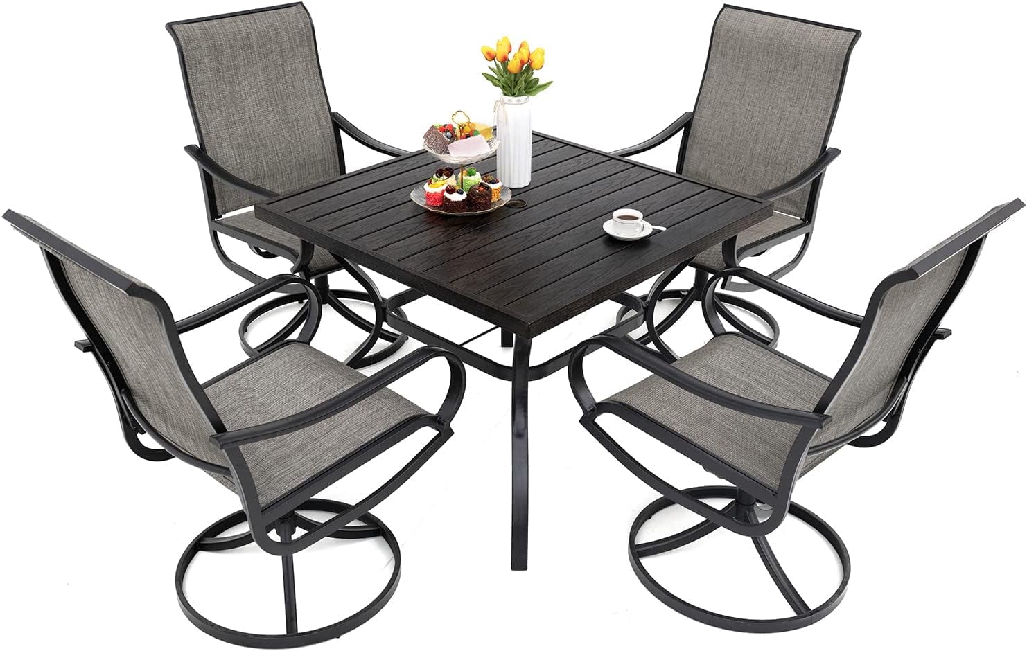 Pieces Outdoor Patio Dining Set for 6 Patio Dining Swivel Chairs Textilene & 1 Rectangle Outdoor