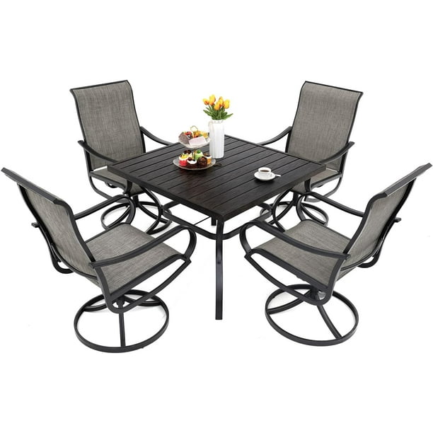 Pieces Outdoor Patio Dining Set for 6 Patio Dining Swivel Chairs Textilene & 1 Rectangle Outdoor