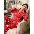 thumbnail image 7 of Red Womens Christmas Pajama Set Faux Silk Reindeer & Snowflake Print Long, 7 of 7