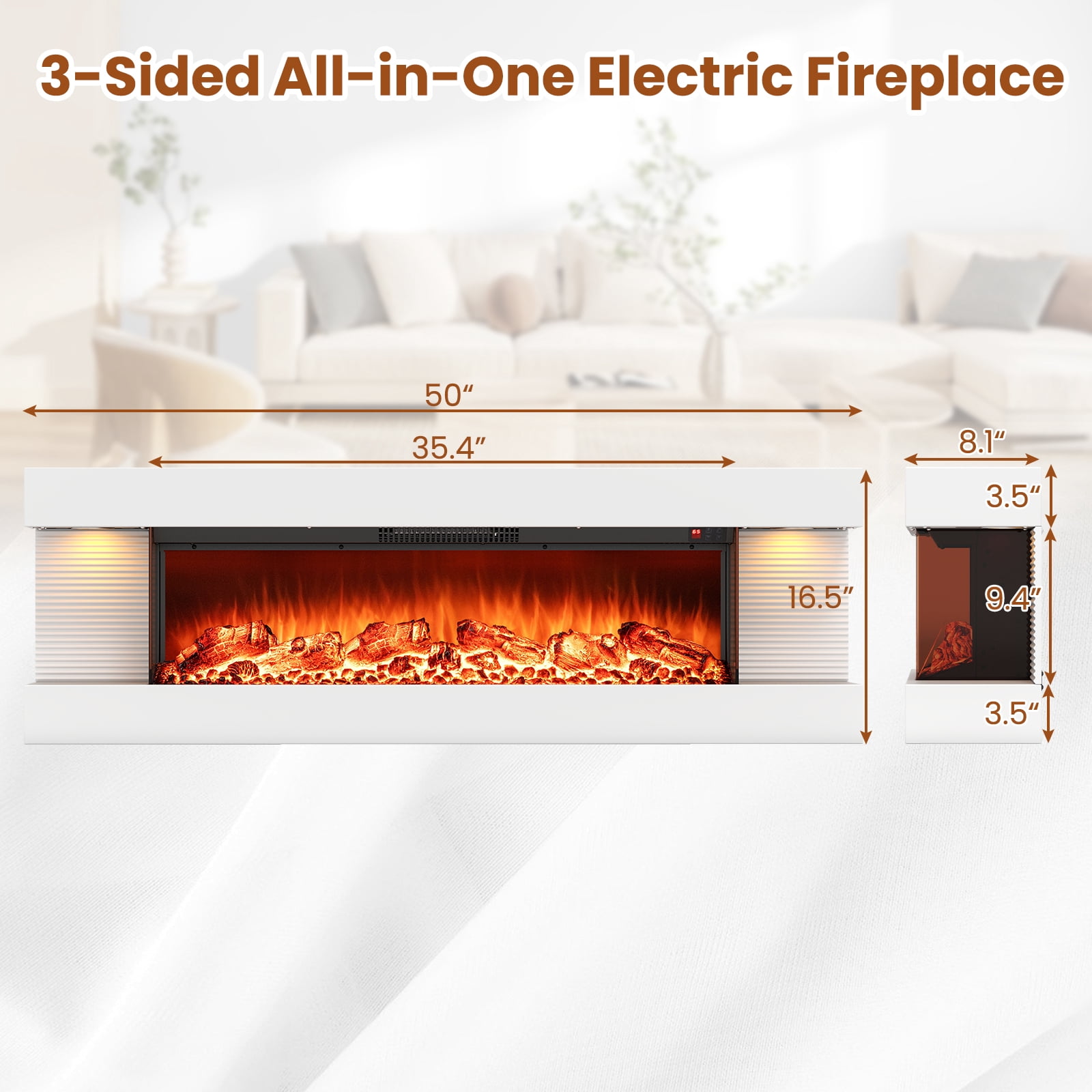 Giantex Wall-Mounted Electric Fireplace Mantel, 18" Fireplace & 32" Floating Mantel w/Overheat Protection & 8H Timer