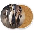 thumbnail image 2 of Running Horses Coaster, Drinks Round Absorbent Stone Set with Ceramic Stone and Cork Base, Tabletop Protection Mats and Cups Place for 2PCS Home Decor, 2 of 6