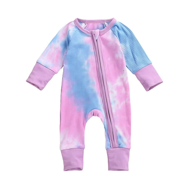 Ma&Baby Newborn Baby Tie Dye Romper Long Sleeve Ribbed Knit Zipper